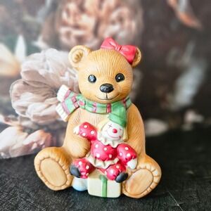 Vtg Homco Country Christmas Teddy Bear Figure #5251